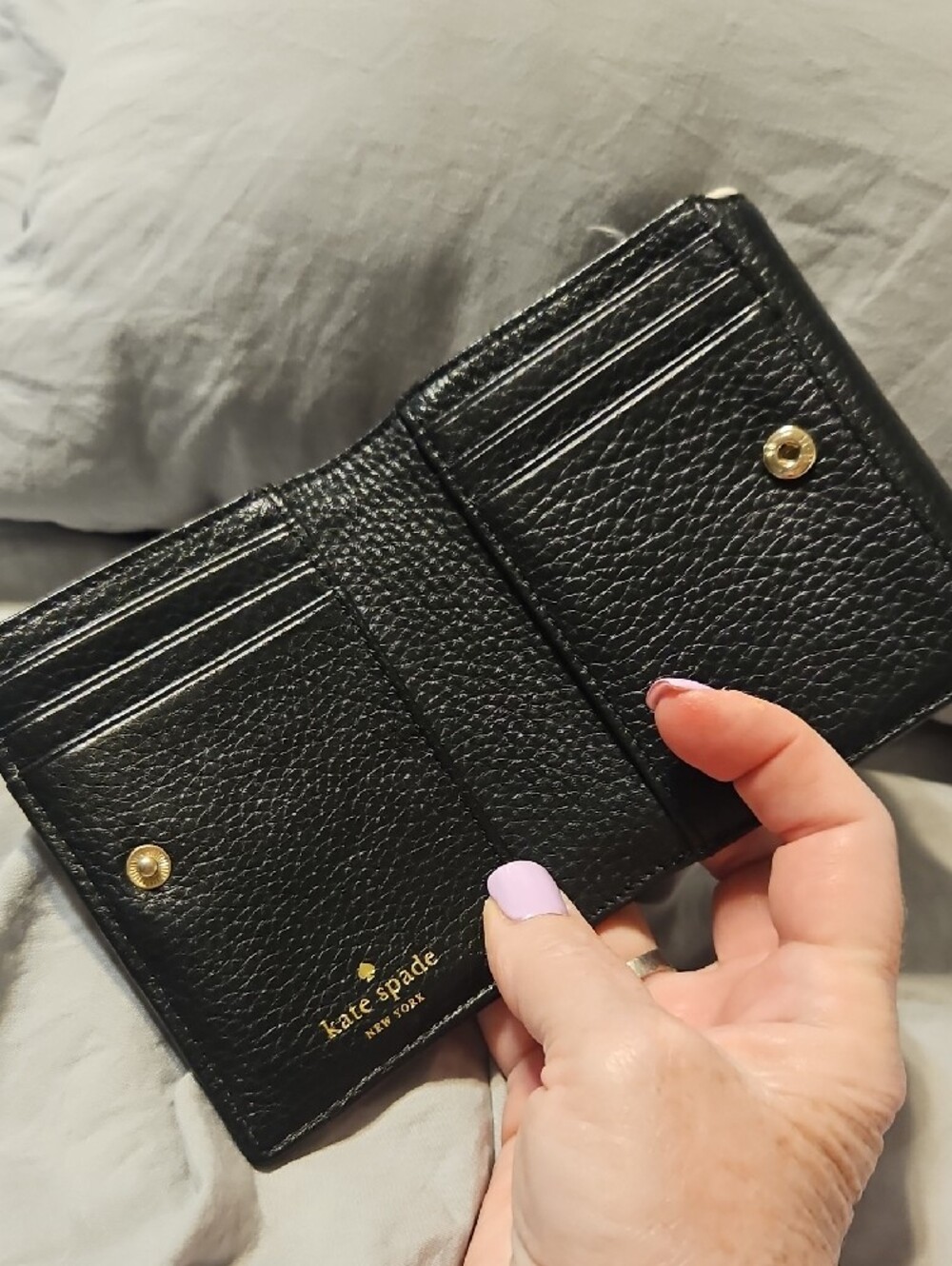 kate spade Black Leather Wallet with Cream Trim and Gold Logo - Picture 3 of 7
